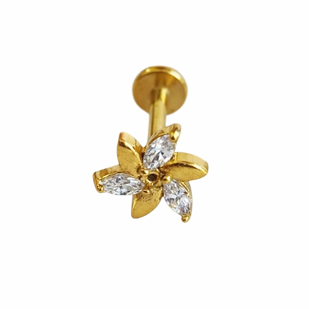 Piercing Flor Dourado ou Prateado