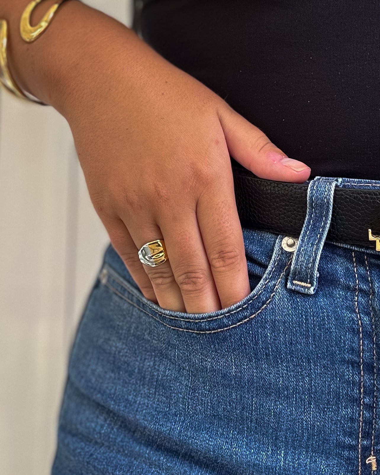 Anel Irregular Ajustável | Dourado e Prateado | Aço Inoxidável