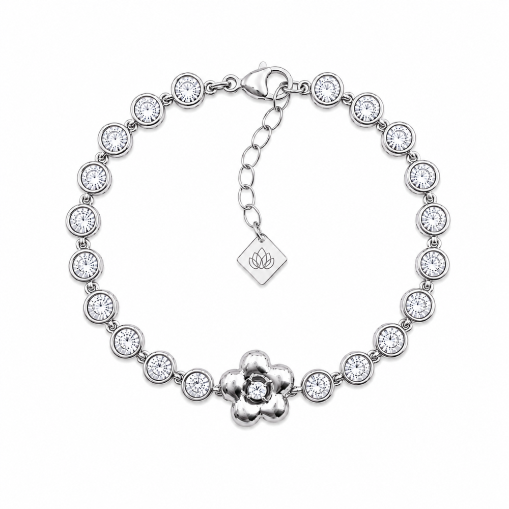 Pulseira Brilhantes com Flor Dourado ou Prateado