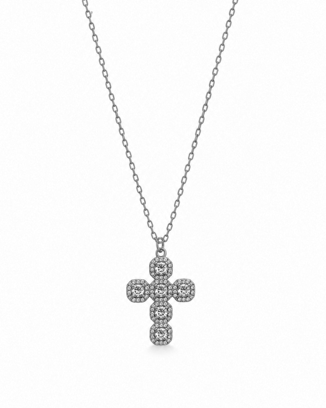 Colar Cruz Quadrados Brilhantes Dourado ou Prateado