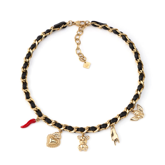 Colar Pendentes Preto e Dourado