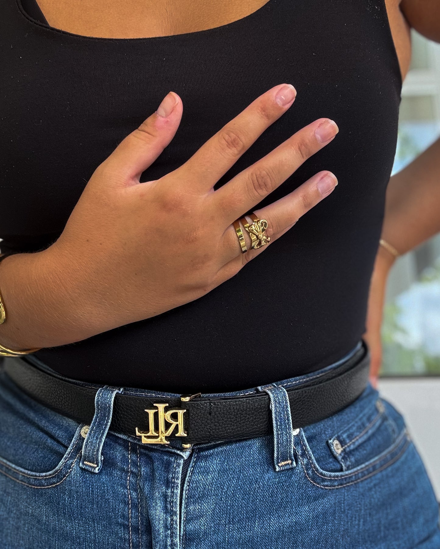Anel Listrado Ajustável | Dourado | Aço Inoxidável