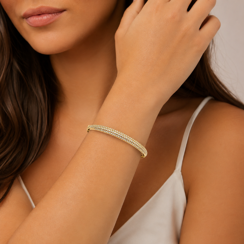 Pulseira Rígida Brilhantes Dourado ou Prateado