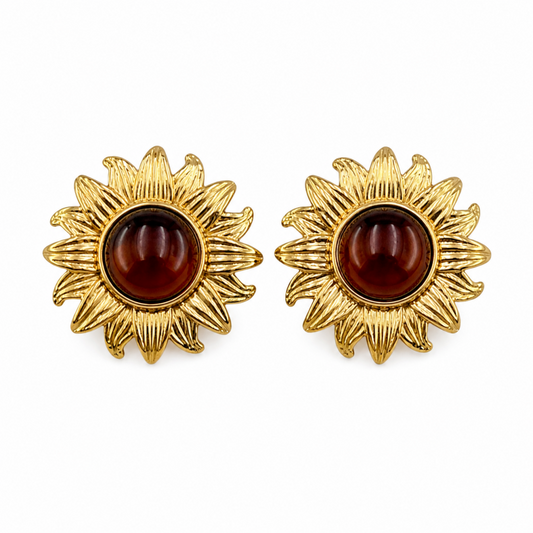 Brincos Flor Castanha Dourado