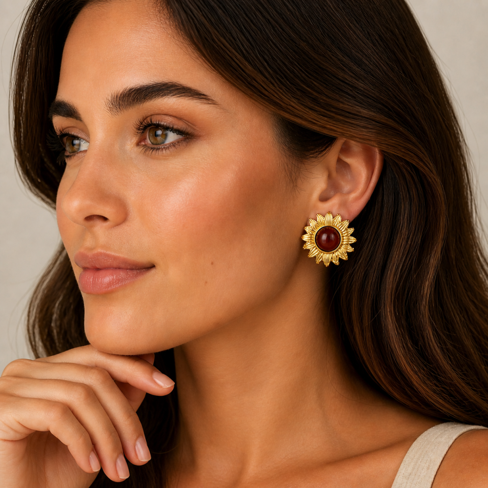 Brincos Flor Castanha Dourado