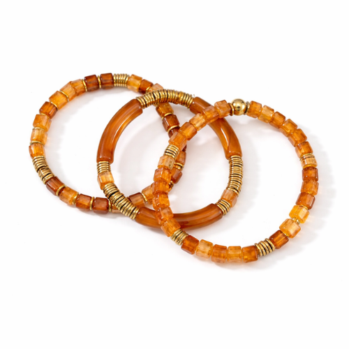 3 Pulseiras Coloridas Dourado