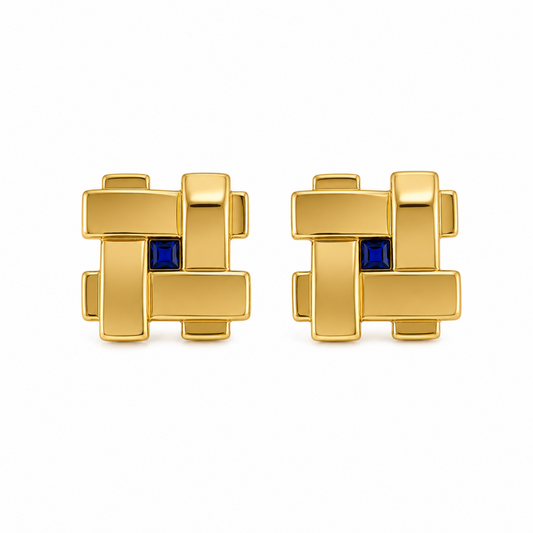 Brincos Quadrados Pedra Azul Dourado ou Prateado