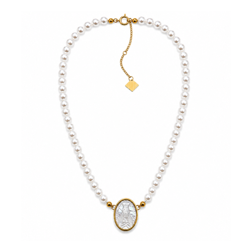 Colar Pérolas Nossa Senhora de Fátima Dourado