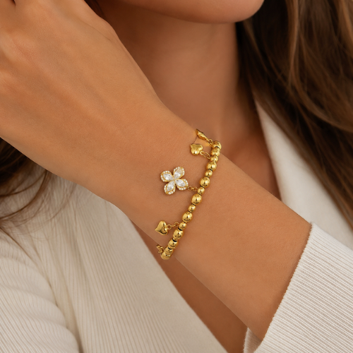 Pulseira Bolinhas com Pendentes Dourado ou Prateado