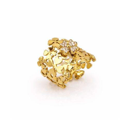 Anel Ajustável Trevos Dourado ou Prateado