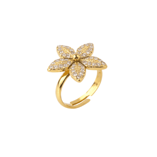 Anel Ajustável Flor Brilhos Dourado ou Prateado