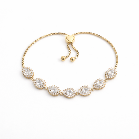 Pulseira Brilhantes Ajustável Dourado ou Prateado