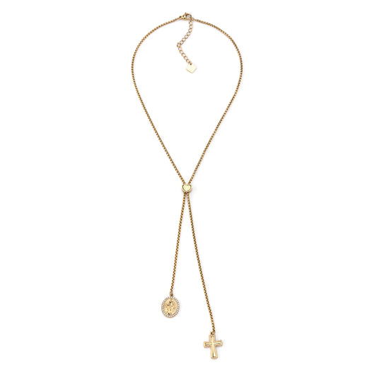 Colar Gravata Cruz Dourado ou Prateado