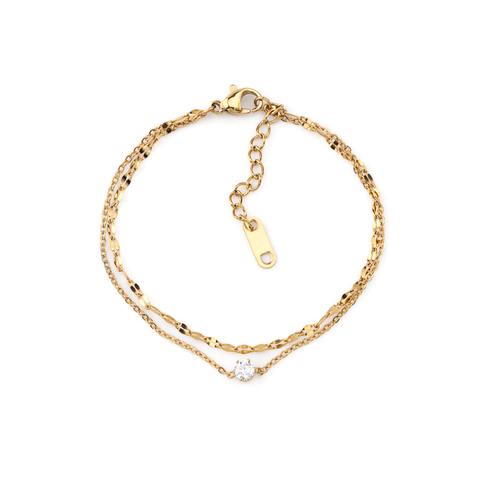 Pulseira Dupla com Brilhante Dourado ou Prateado