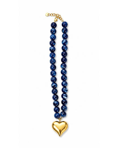 Colar Bubbles Coração Bordeaux ou Azul e Dourado