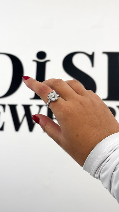 anel hexágono prateado aço inox 316l