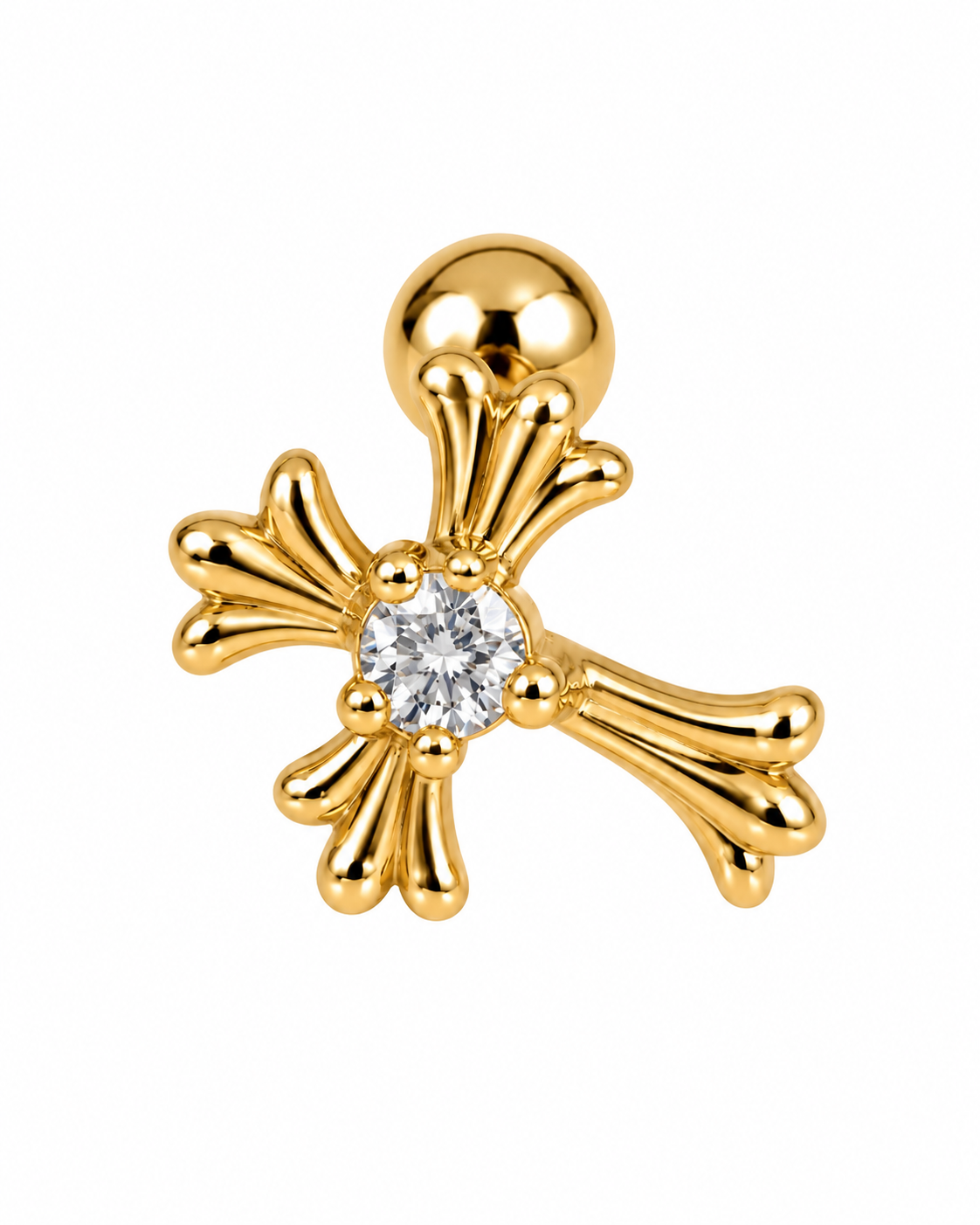 Piercing Cruz Brilhante Dourado