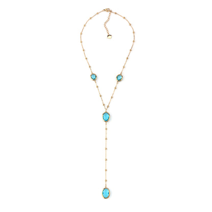 Colar Gravata Pedra Colorida Dourado