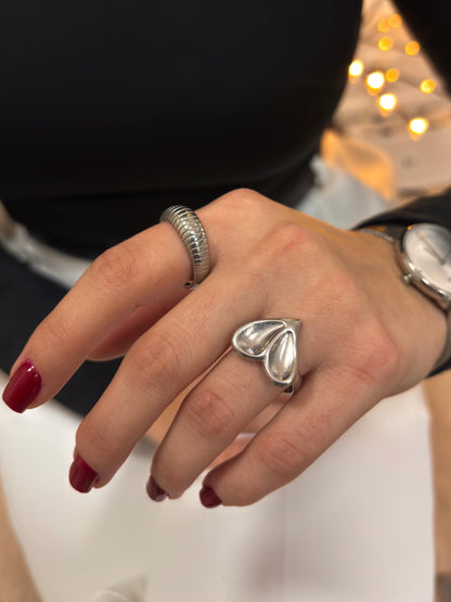 Anel Ajustável Coração Prateado