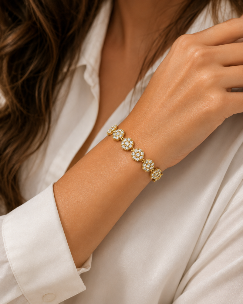 Pulseira Flores Brilhantes Dourado ou Prateado