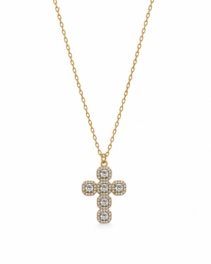 Colar Cruz Quadrados Brilhantes Dourado ou Prateado