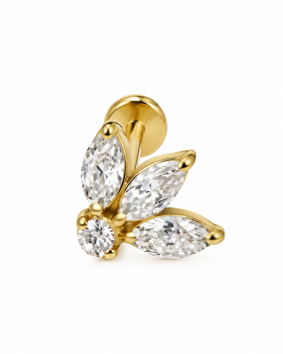 Piercing 3 Folhas Brilhantes Dourado ou Prateado