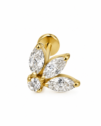 Piercing 3 Folhas Brilhantes Dourado ou Prateado