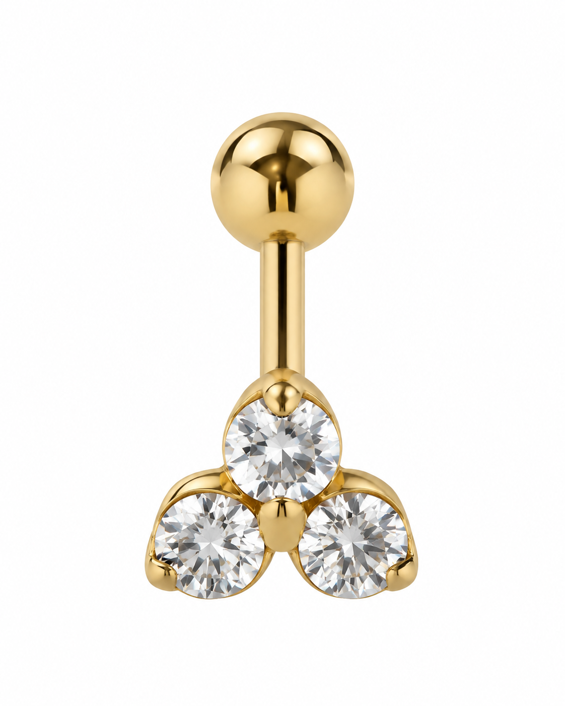 Piercing 3 Brilhantes Triangular Dourado ou Prateado