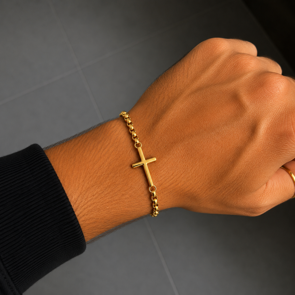 Pulseira Masculina Cruz Dourado ou Prateado