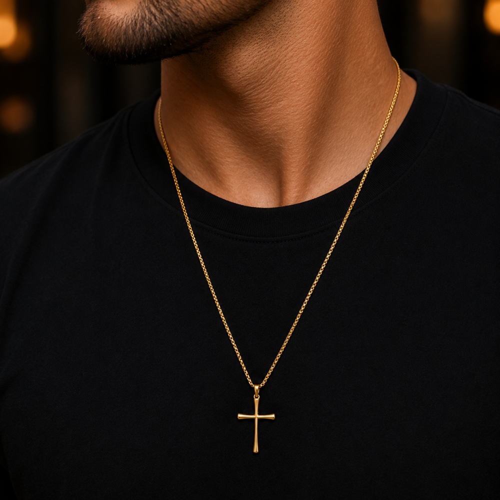 Colar Masculino Cruz Dourado ou Prateado