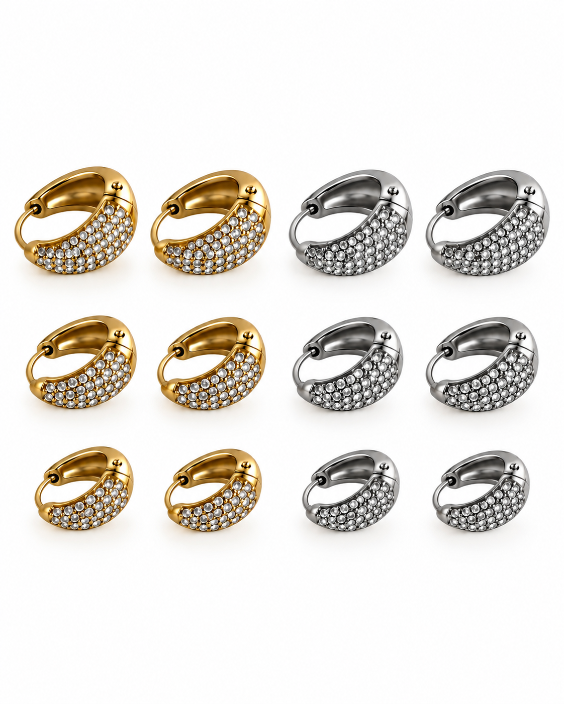 Brincos Argola Gota Brilhantes Dourado ou Prateado 12mm, 14mm ou 16mm
