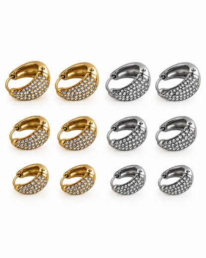 Brincos Argola Gota Brilhantes Dourado ou Prateado 12mm, 14mm ou 16mm