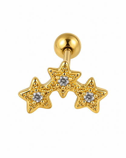 Piercing 3 Estrelas com Brilhante Dourado ou Prateado