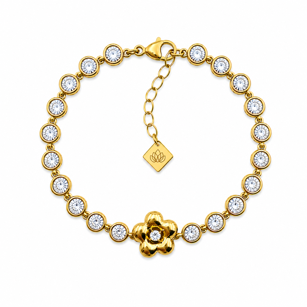 Pulseira Brilhantes com Flor Dourado ou Prateado