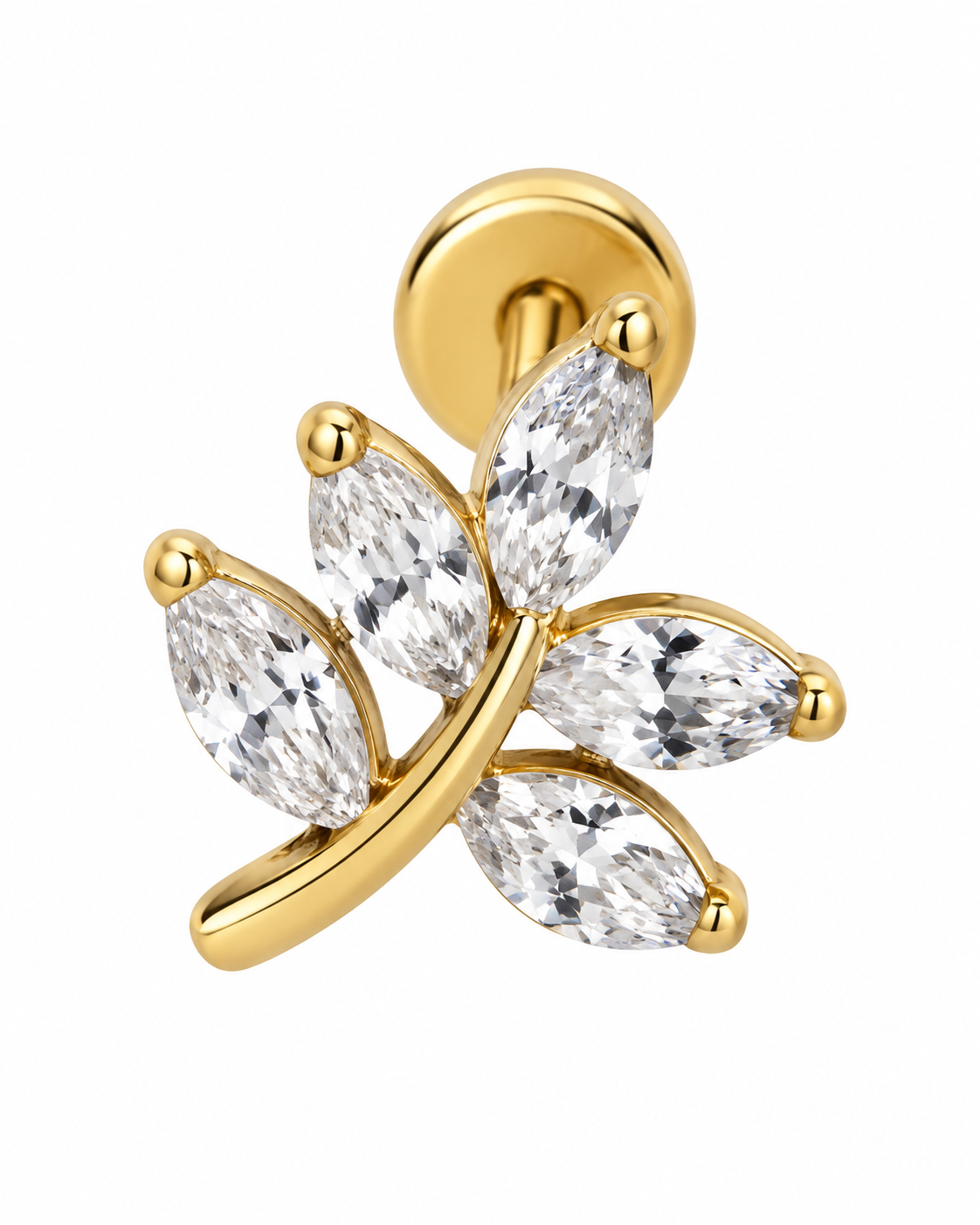 Piercing Folha Brilhante Dourado ou Prateado
