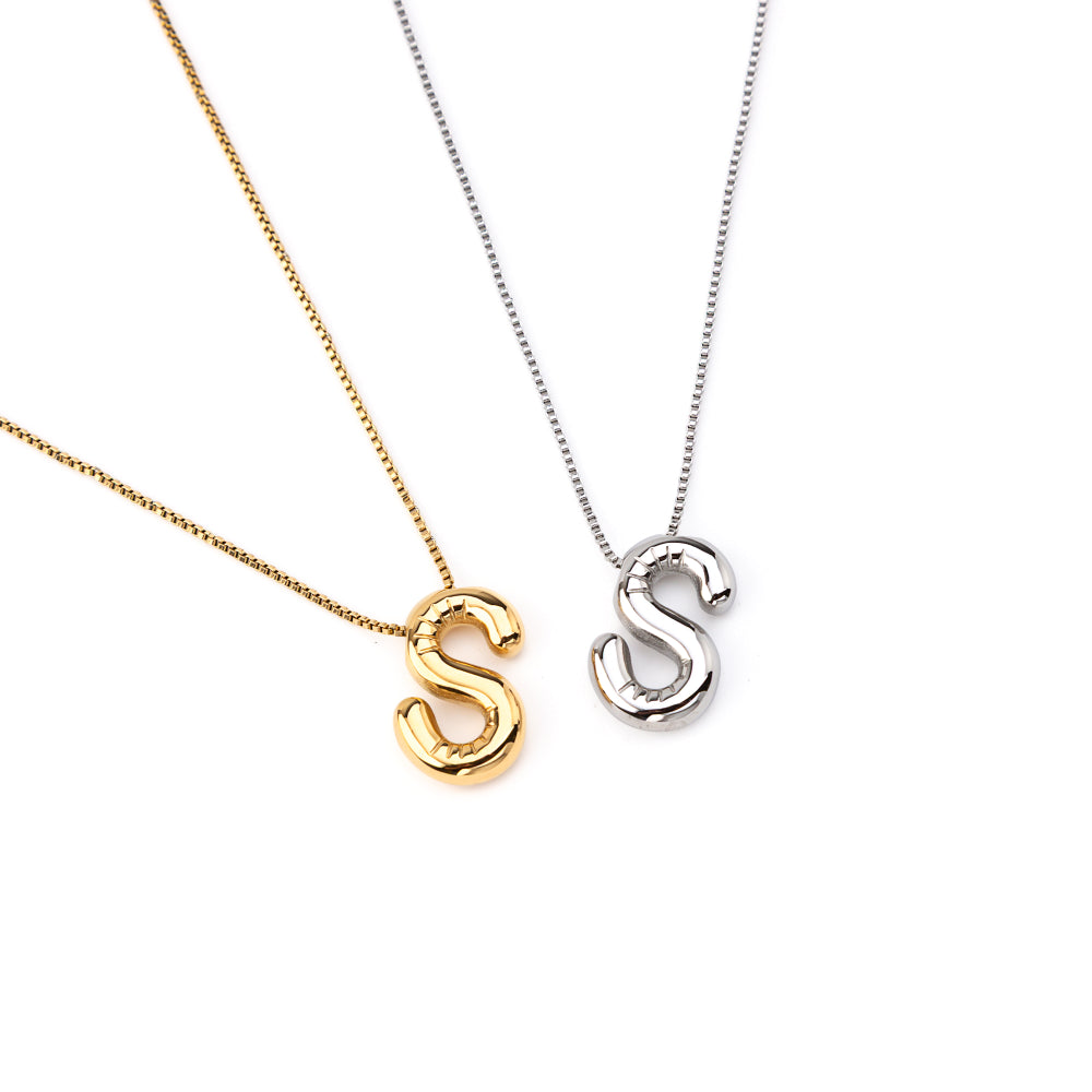 colar inicial bubble dourado aço inox 316l
Colar com letra S
colar inicial bubble prateado aço inoxidável