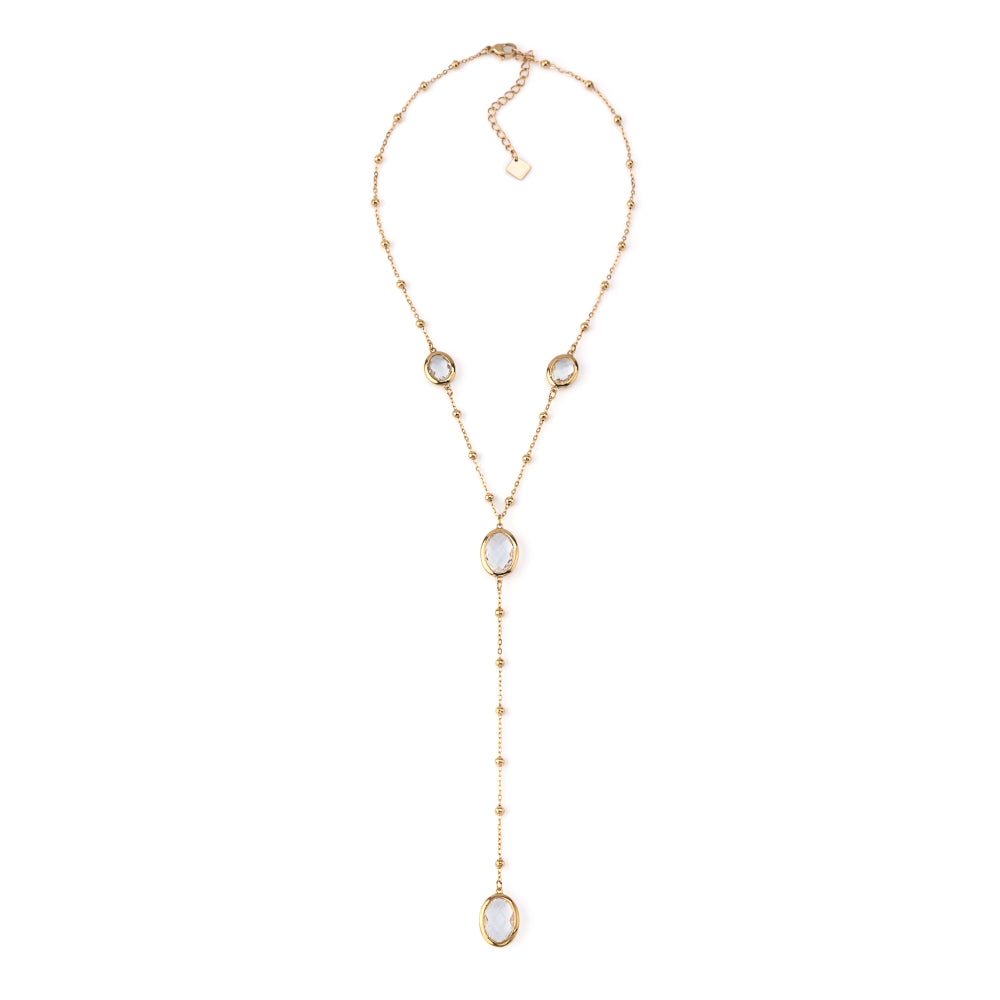 Colar Gravata Pedra Colorida Dourado