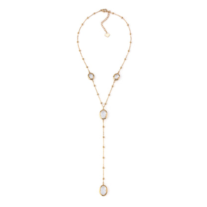 Colar Gravata Pedra Colorida Dourado