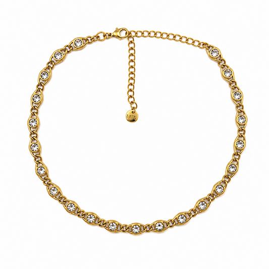 Colar Corrente Brilhantes Dourado ou Prateado