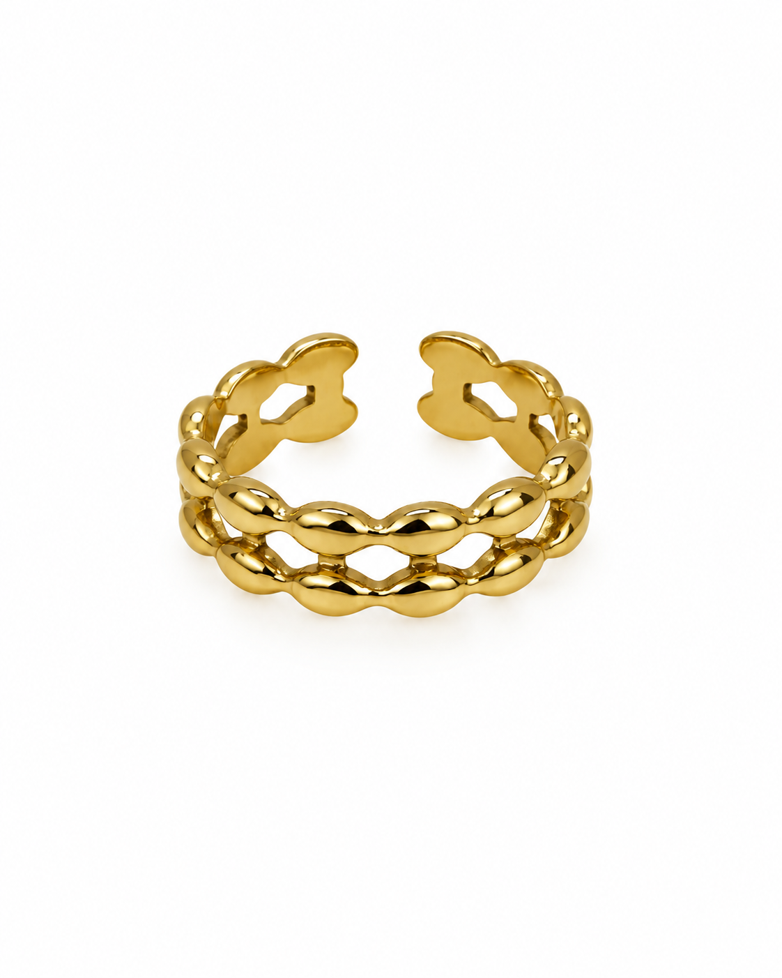 Anel Duplo Bolinhas Dourado ou Prateado