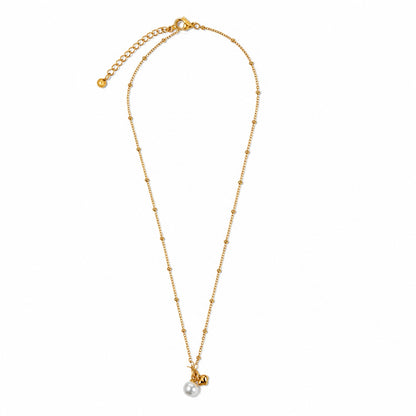 Colar Bolinhas Pendente e Pérola Dourado