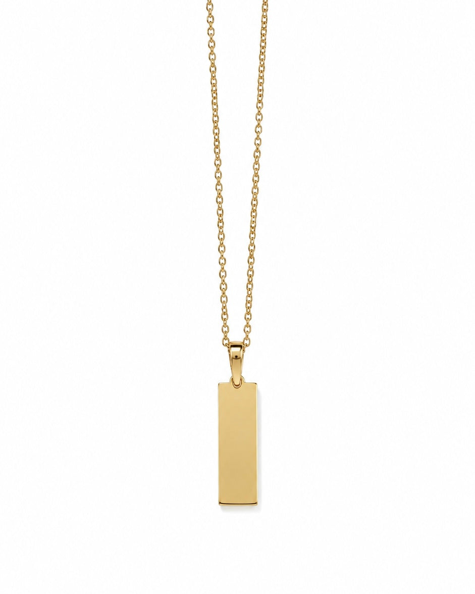 Colar em Aço com Gravação a Laser Retângulo Fino Dourado ou Prateado