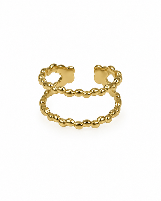 Anel Duplo Bolinhas Dourado ou Prateado