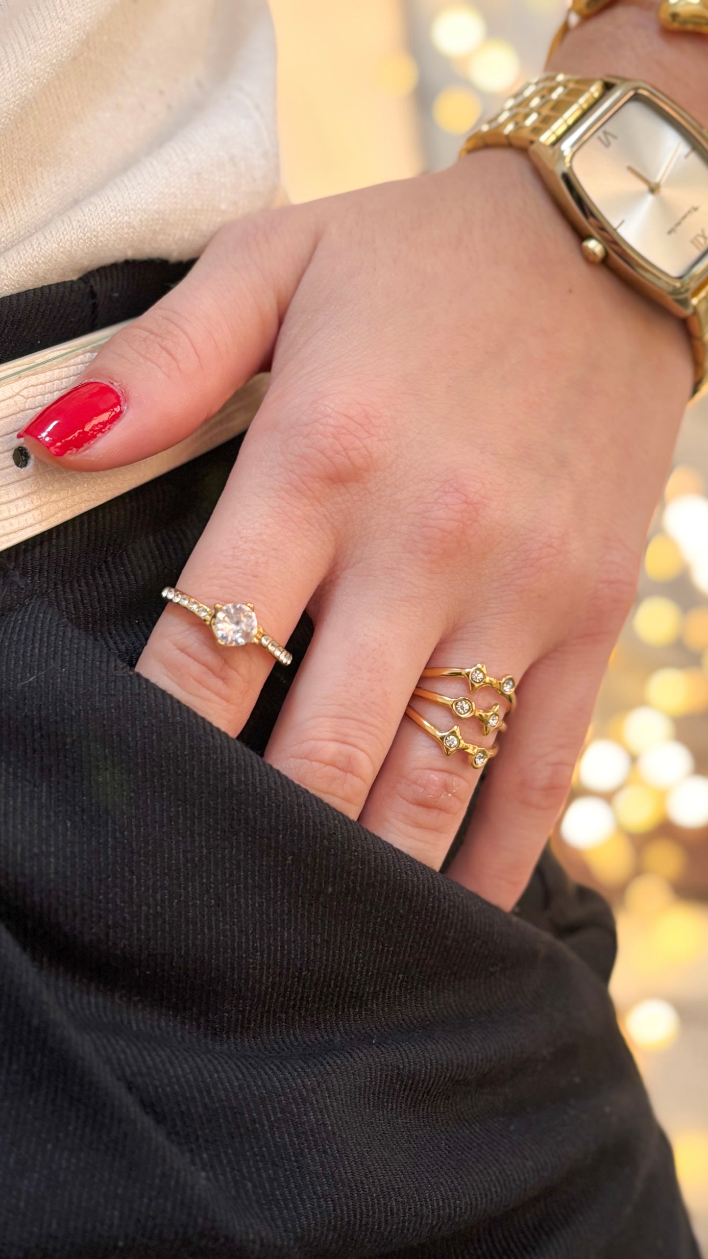 Anel Triple Stars Dourado