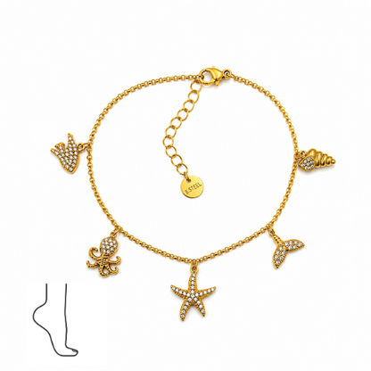 Pulseira de Pé Estrela do Mar Dourado ou Prateado