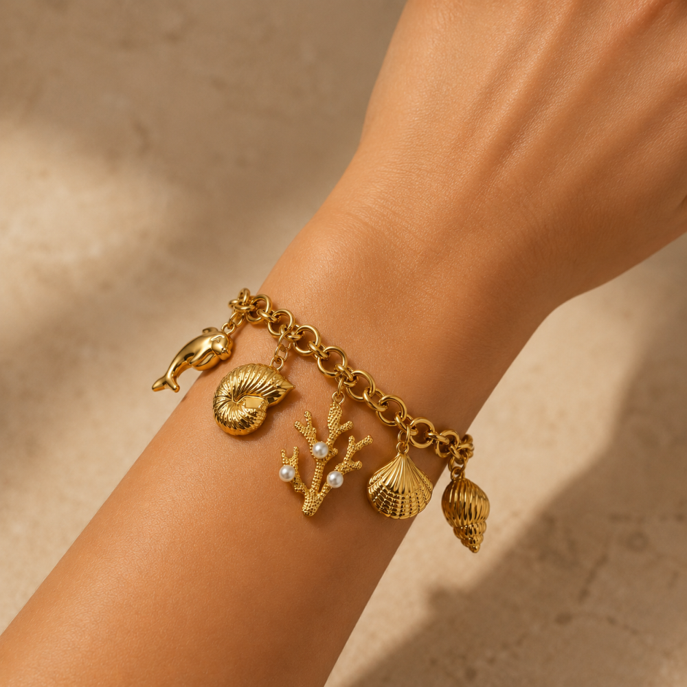 Pulseira Charms Coral Dourado