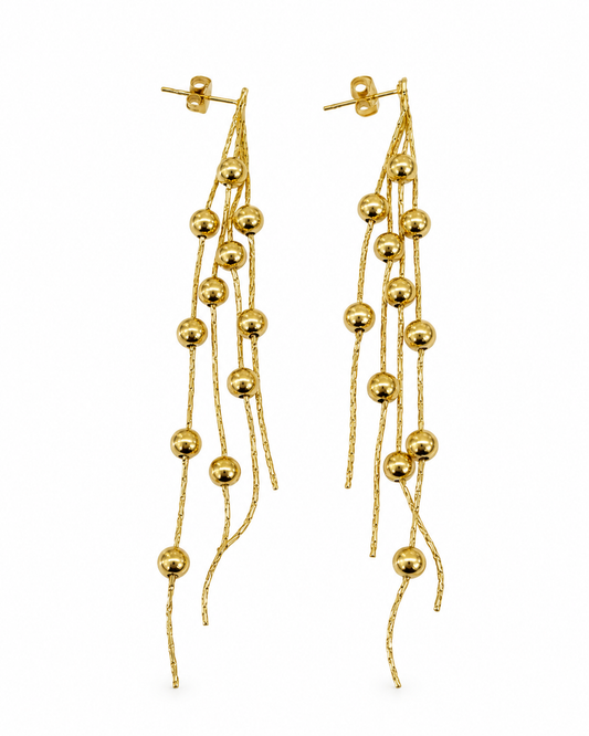 Brincos Compridos Bolinhas Dourado ou Prateado
