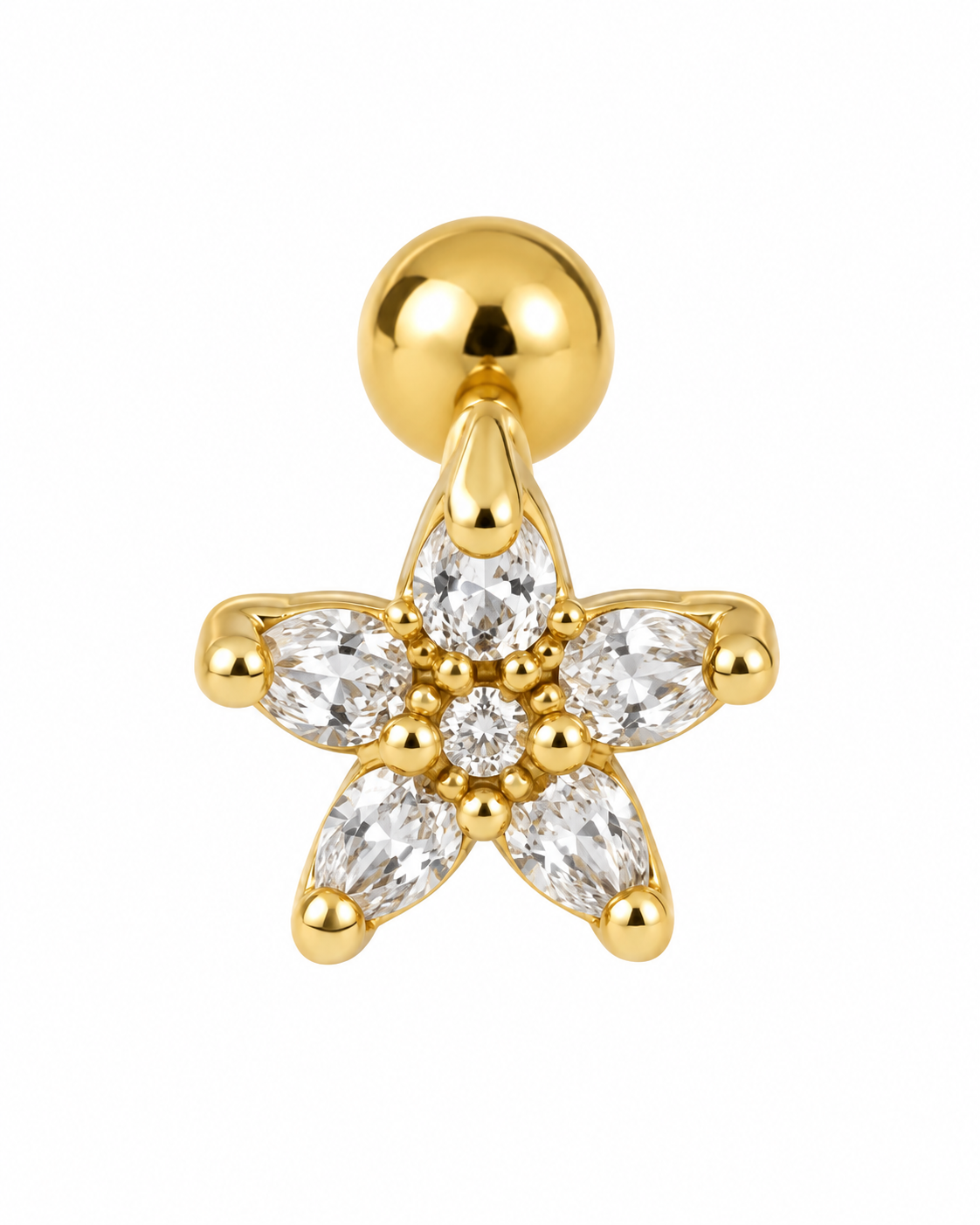 Piercing Flor Estrela Dourado ou Prateado