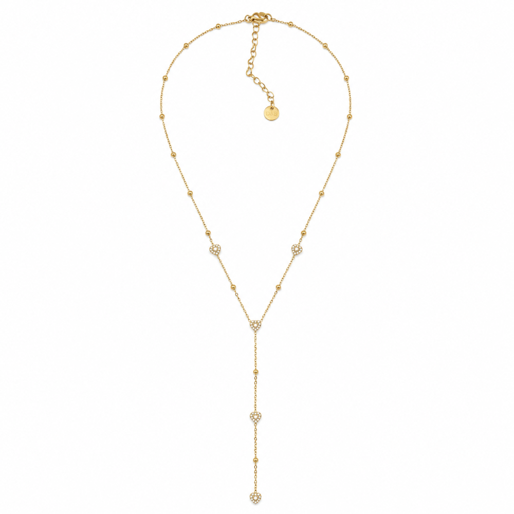 Colar Gravata Mini Corações Dourado ou Prateado