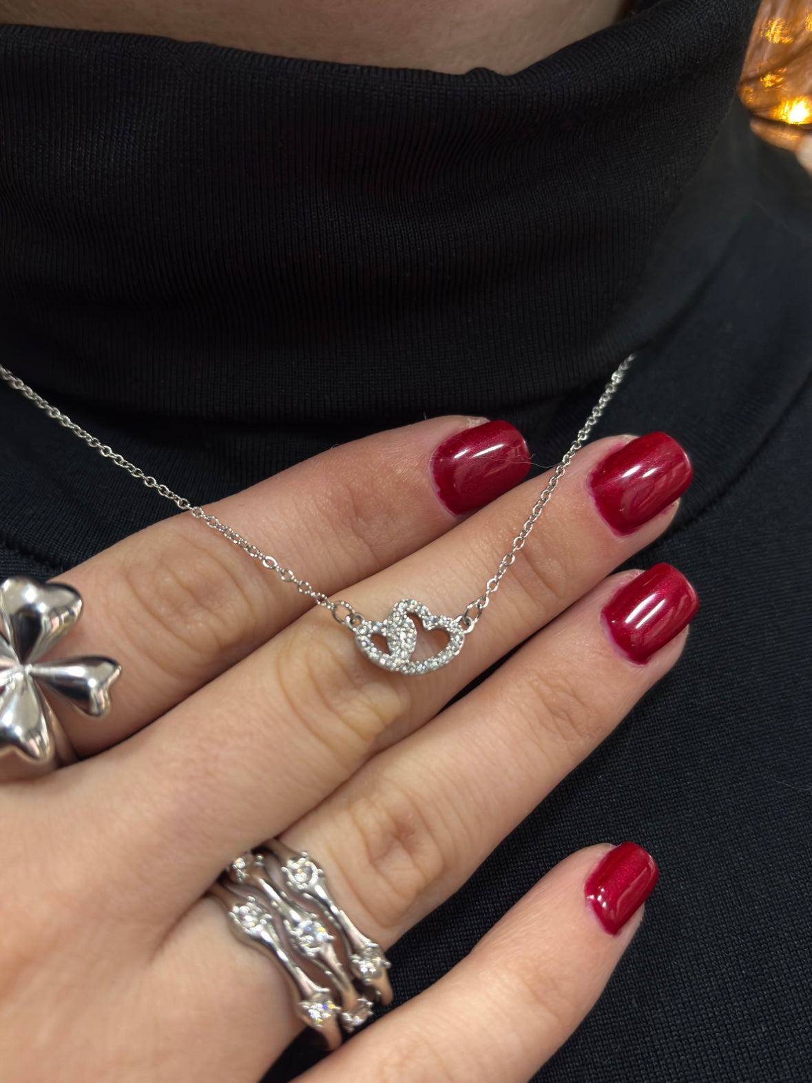 Colar Double Heart Prateado